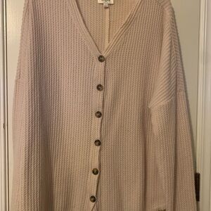 Umgee Light Pink/Cream Soft Waffle Button-Up Top